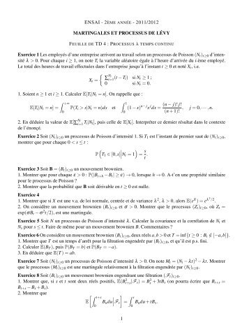 MARTINGALES ET PROCESSUS DE LÃVY Exercice 1 Les ...