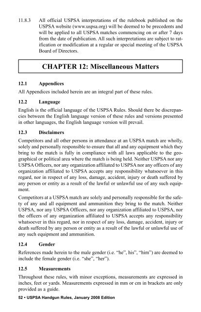 USPSA Handgun Competition Rules January 2008