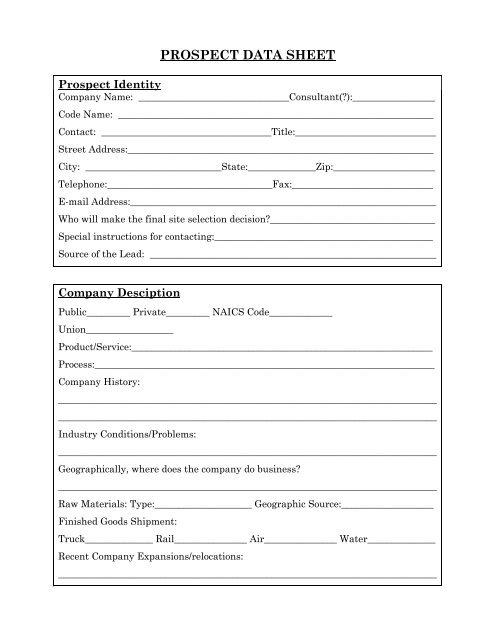 Prospect Worksheet Template