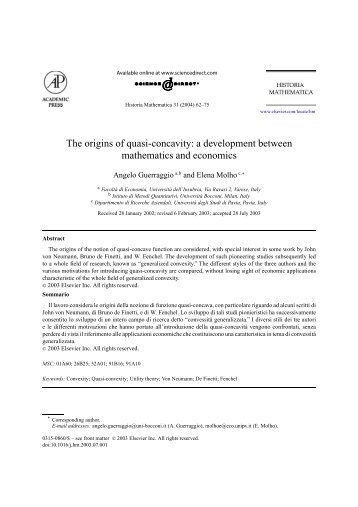 The origins of quasi-concavity: a development ... - Bruno de Finetti