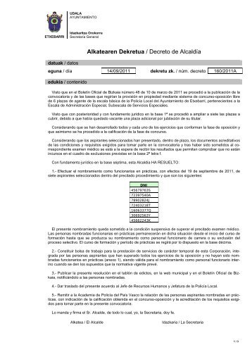 Nombramiento funcionarios en prÃ¡cticas - Ayuntamiento de Etxebarri