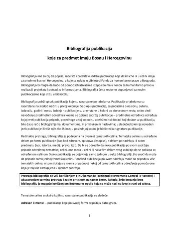 Bibliografija publikacija koje za predmet imaju Bosnu i Hercegovinu