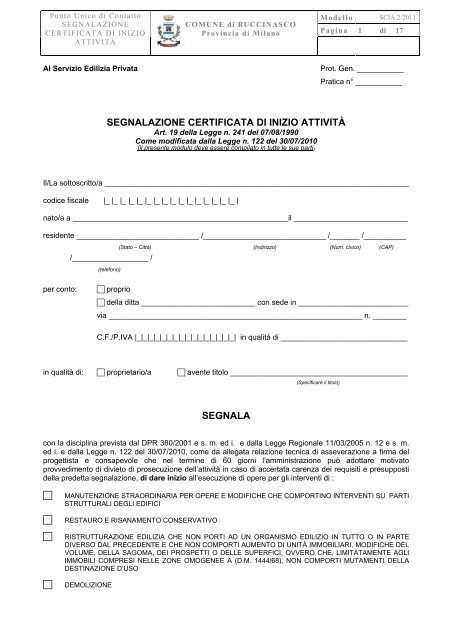 SCIA - Segnalazione Certificata Inizio Attivit\340) - Comune di ...