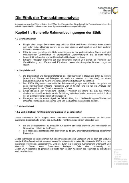 Die Ethik der Transaktionsanalyse - Kossmann Braun & Partner