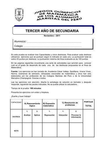 Examen 3er Secundaria - Universidad Marcelino Champagnat