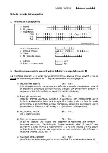 Codice Paziente 1 Scheda raccolta dati anagrafica Informazioni ...