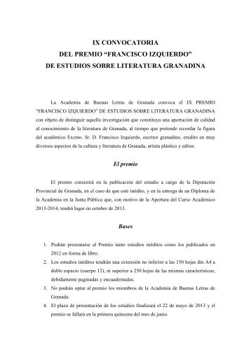 IX Convocatoria - Academia de Buenas Letras de Granada