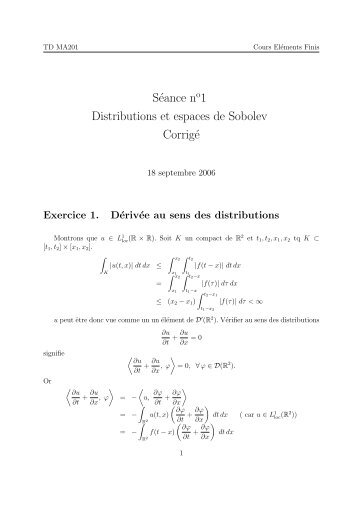 Séance n 1 Distributions et espaces de Sobolev Corrigé - Inria