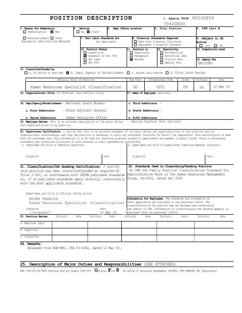 Position Description Montana Army National Guard