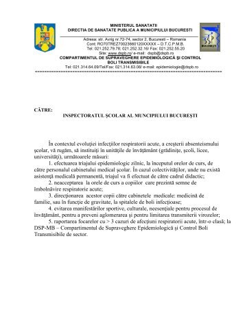 recomandari pentru unitatile de invatamant din municipiul bucuresti