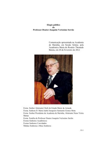 Elogio pÃºblico do Professor Doutor Joaquim VerÃ­ssimo ... - Academia