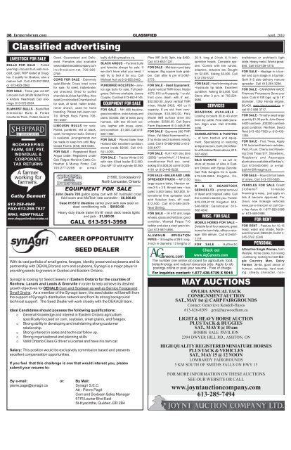 April, 2010 Classified Advertising Ads - Farmers Forum