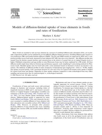 Models of diffusion-limited uptake of trace elements in fossils and ...