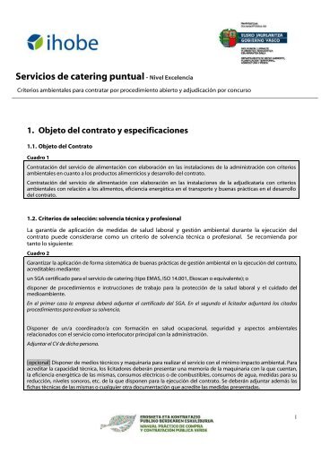 Servicios de catering puntual- Nivel Excelencia - Ihobe