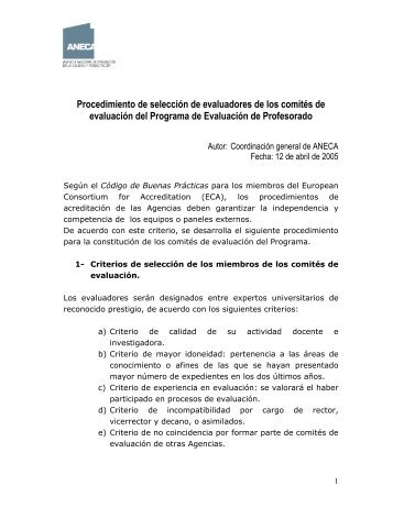 Procedimiento de selección de evaluadores de los comités de ...