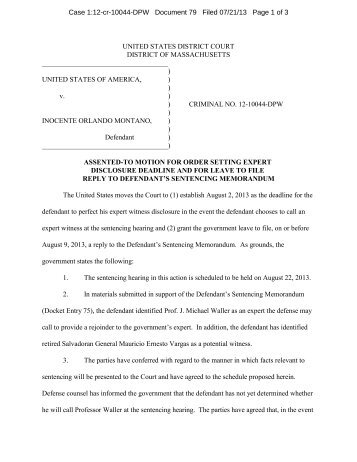 Assented-To Motion for Order Setting Expert Disclosure Deadline ...