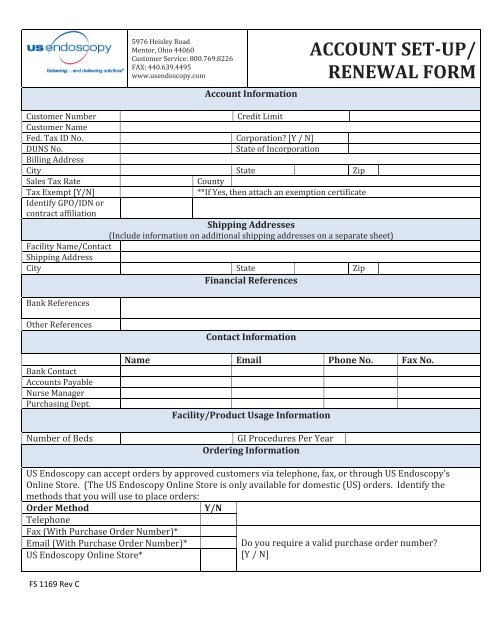 Account Setup Form - US Endoscopy