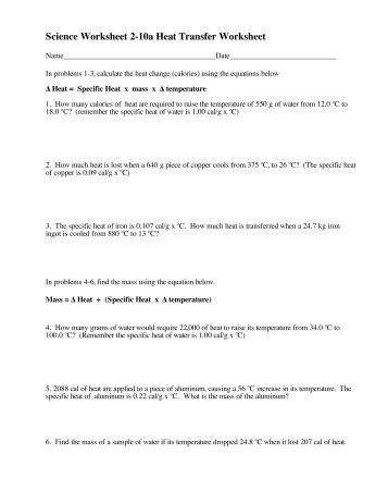 specific heat worksheet