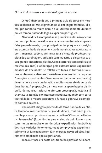 Origem do Instituto de QuÃ­mica da USP ReminiscÃªncias e comentÃ¡rios