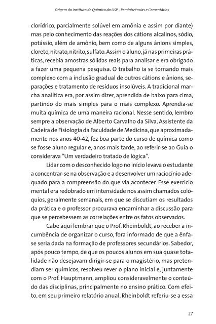 Origem do Instituto de QuÃ­mica da USP ReminiscÃªncias e comentÃ¡rios