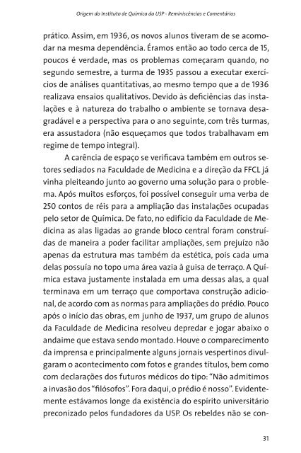 Origem do Instituto de QuÃ­mica da USP ReminiscÃªncias e comentÃ¡rios