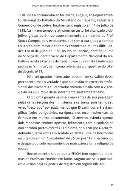 Origem do Instituto de QuÃ­mica da USP ReminiscÃªncias e comentÃ¡rios