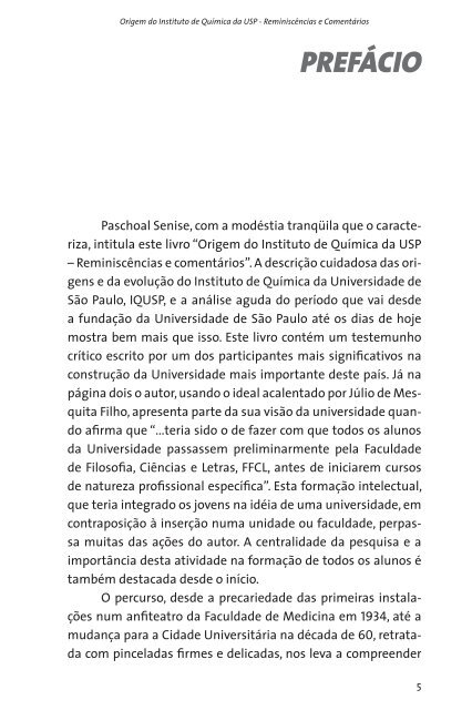 Origem do Instituto de QuÃ­mica da USP ReminiscÃªncias e comentÃ¡rios