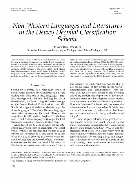 Non-Western Languages and Literatures in the Dewey Decimal - Libri