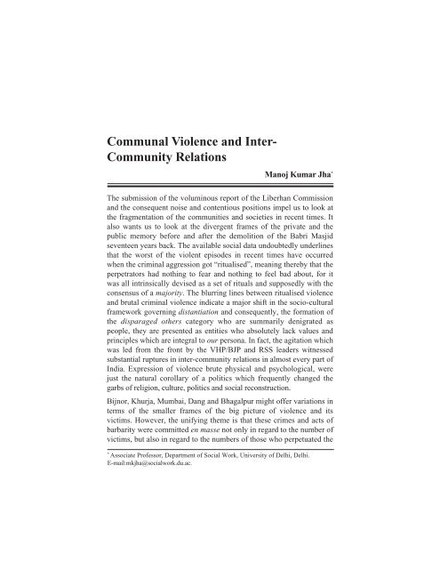 Communal Violence and Inter-Community Relations - Indian Social ...