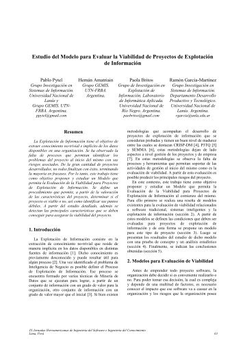 Estudio del Modelo para Evaluar la Viabilidad de Proyectos ... - iidia