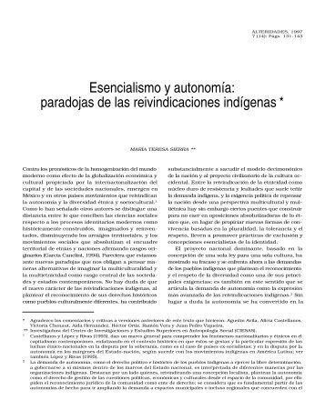 Esencialismo y autonomÃ­a: paradojas de las reivindicaciones ... - IIDH