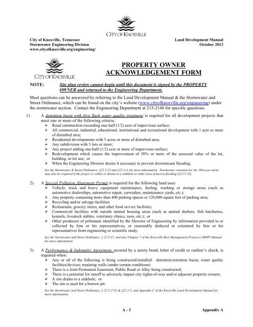 Form B - Property Owner Acknowledgement Form - City of Knoxville