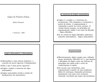 LÃ³gica de Primeira Ordem A natureza da LÃ³gica matemÃ¡tica ...