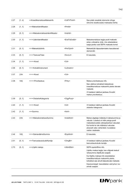 Maksete eksportimise ja importimise formaadid - LHV Pank