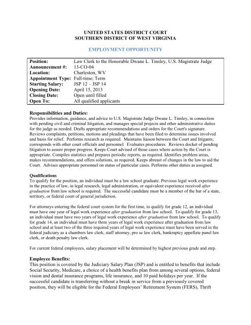 Law Clerk to the Honorable Dwane L. Tinsley, U.S. Magistrate Judge