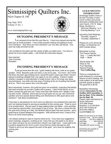 incoming president's message - Sinnissippi Quilters, Inc.