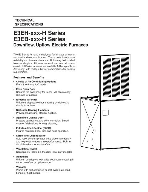 E3EH-xxx-H Series E3EB-xxx-H Series Downflow, Upflow Electric