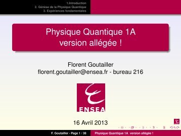 Physique Quantique 1A version allégée ! - ENSEA