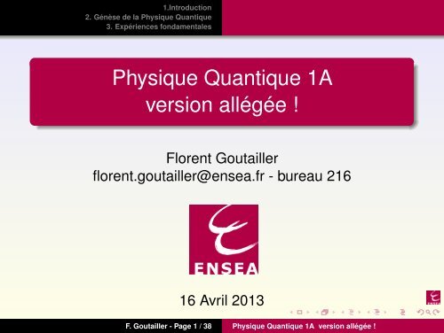 Physique Quantique 1A version allégée ! - ENSEA