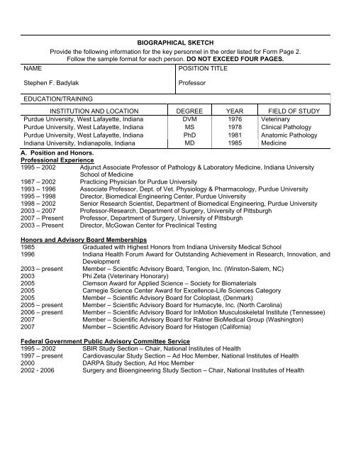 Biographical Sketch Provide The Following Information For