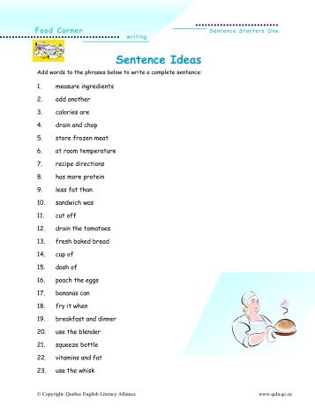 Food Corner Sentence Ideas - Quebec English Literacy Alliance