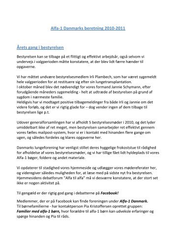 Alfa-1 Danmarks beretning 2010-2011 Ãrets gang i bestyrelsen