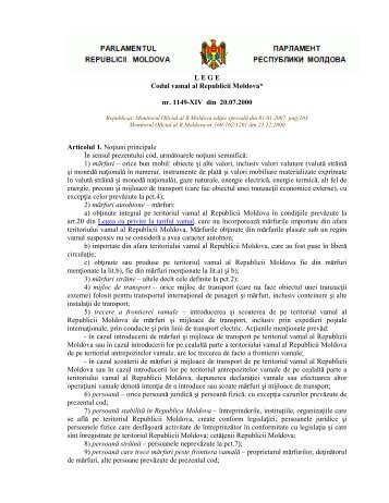 LEGE Codul vamal al Republicii Moldova* nr. 1149-XIV din ... - agepi