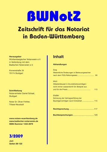 BWNotZ 3/2009 - Württembergischer Notarverein e.V.