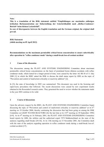 Recommendations on the maximum permissible critical boron ...