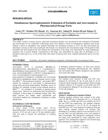 Simultaneous Spectrophotometric Estimation of Ezetimibe and ...