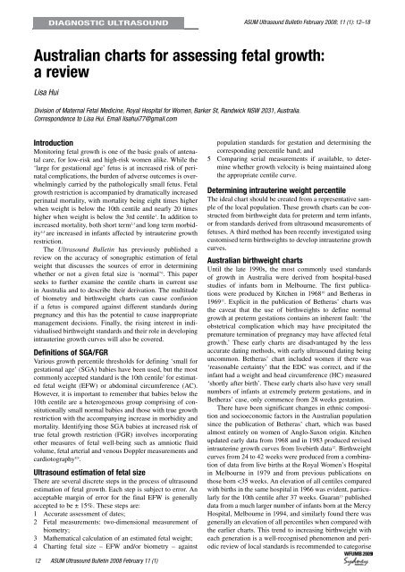 Volume 11 Issue 1 (February) - Australasian Society for Ultrasound ...