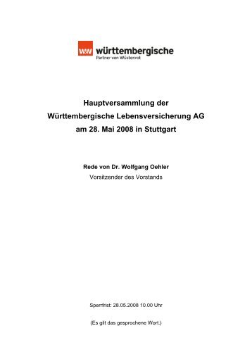 Hauptversammlung der Württembergische Lebensversicherung AG ...