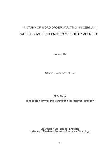 A Study of Word Order Variation in German, with Special ... - CiteSeerX