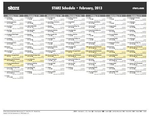 STARZ Schedule - February, 2013